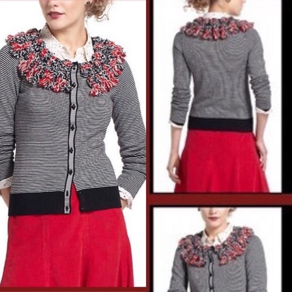 {Anthro} Karen Nicol Piled Stripes Cardigan - Picture 1 of 2